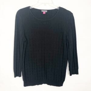 Vince Camuto 3/4 Sleeve Ribbed Black Sweater M